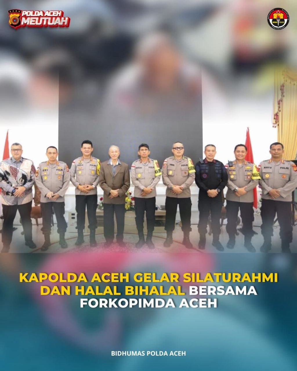 Kapolda Aceh Irjen Pol. Drs. Marzuki Ali Basyah, M. M melaksanakan kegiatan silaturahmi sekaligus halal bihalal bersama unsur Forum Koordinasi Pimpinan Daerah (Forkopimda) Aceh, Senin, (23/03/2026).