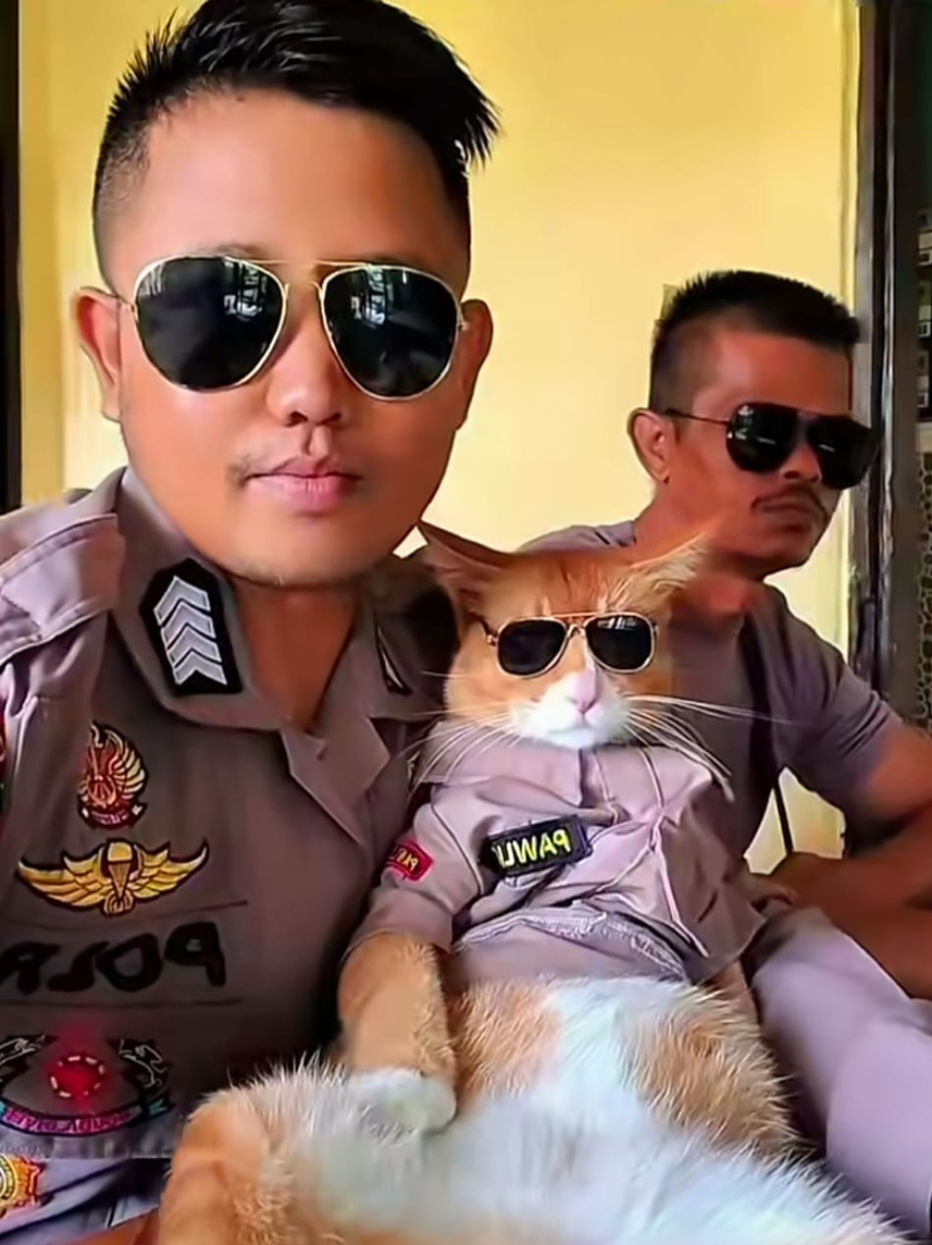 Kucing Oyen ini adalah milik anggota Kepolisian Sektor (Polsek) Cijeruk, Bripka Yunaz. Saat ini Poyici Oyen sangat tenang tetapi matanya tetap waspada melihat sekeliling.