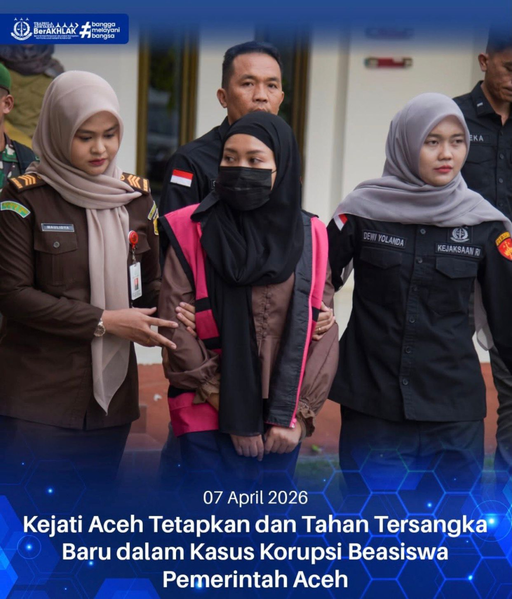 Kejati Aceh terapkan tersangka baru kasus korupsi pengelolaan beasiswa dan langsung lakukan penahanan.