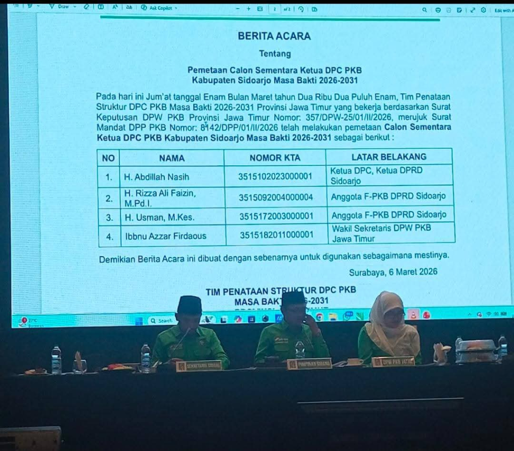 Berita acara penetapan 4 orang kandidat Ketua DPC PKB Sidoarjo.