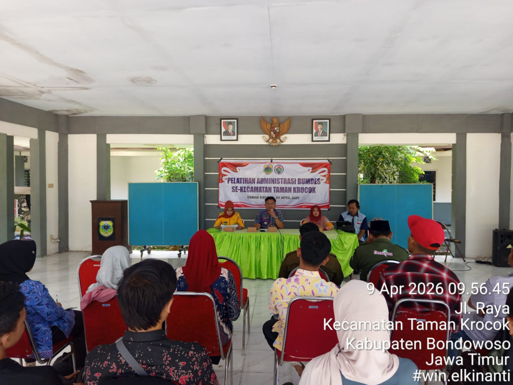 Pelatihan Administrasi BUMDes upaya meningkatkan kapasitas dan profesionalisme pengurus pada Kamis (09/04/2026), di Pendopo Kec. Taman Krocok Kab. Bondowoso. (Foto TPP Bondowoso for JatimUPdate.id)