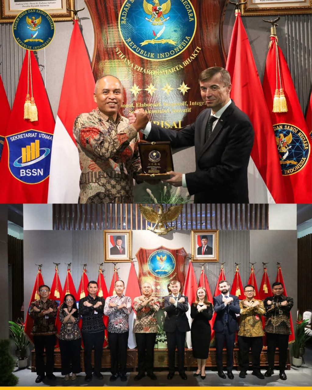 Kepala BSSN Nugroho S. Budi, terima kunjungan kehormatan Dubes Luar Biasa dan Berkuasa Penuh Republik Slowakia untuk RI, Tomas Ferko, di Kantor BSSN, Jakarta, pada Sabtu(18/4/2026).