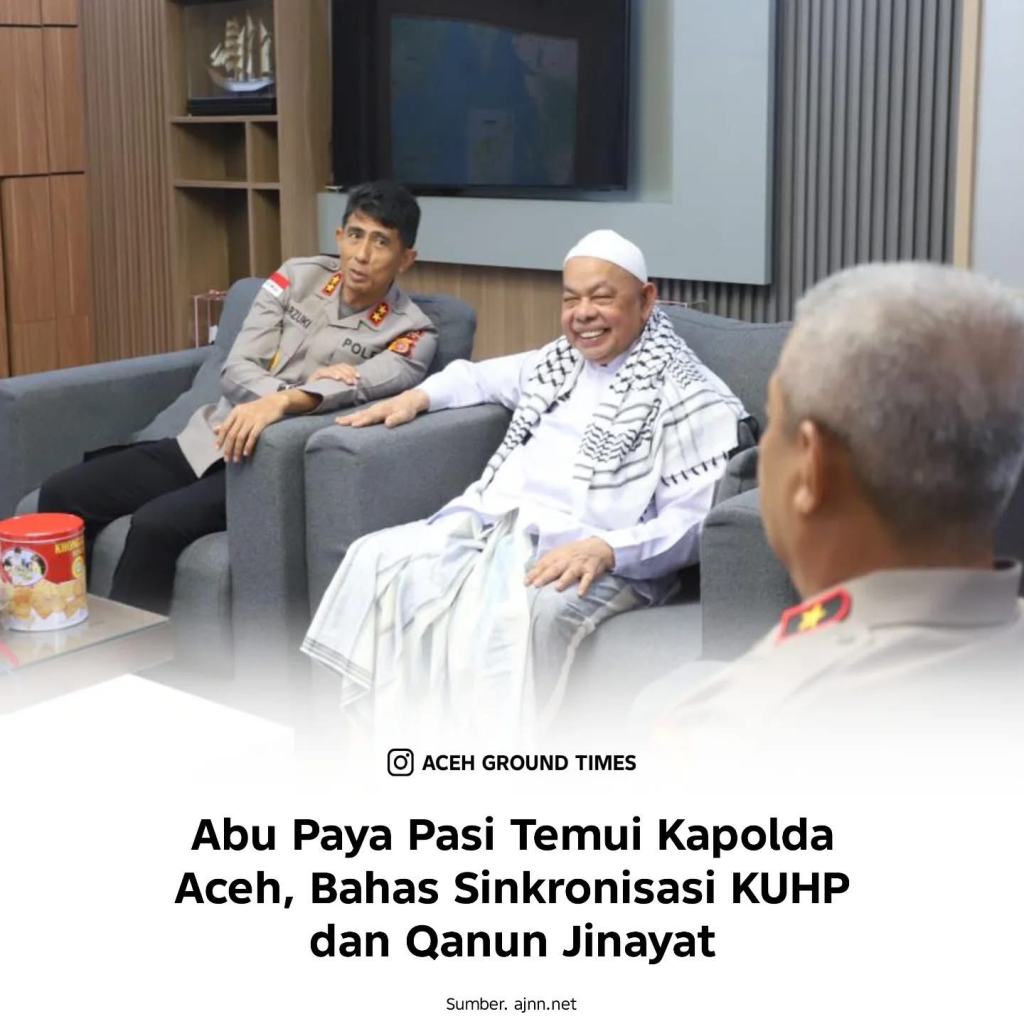 Imam Besar Masjid Raya Baiturrahman, Abu Paya Pasi, melakukan audiensi dengan Kapolda Aceh, Marzuki Ali Basyah, di Mapolda Aceh, Kamis, (16/04/2026).
