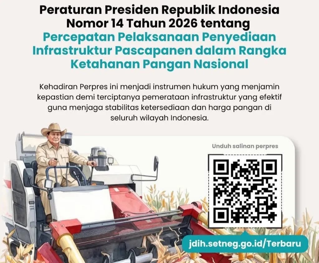 Ilustrasi PP 14/2026 Tentang Percepatan Pelaksanaan Penyediaan Infrastruktur Pasca Panen Dalam Rangka Ketahanan Pangan Nasional.