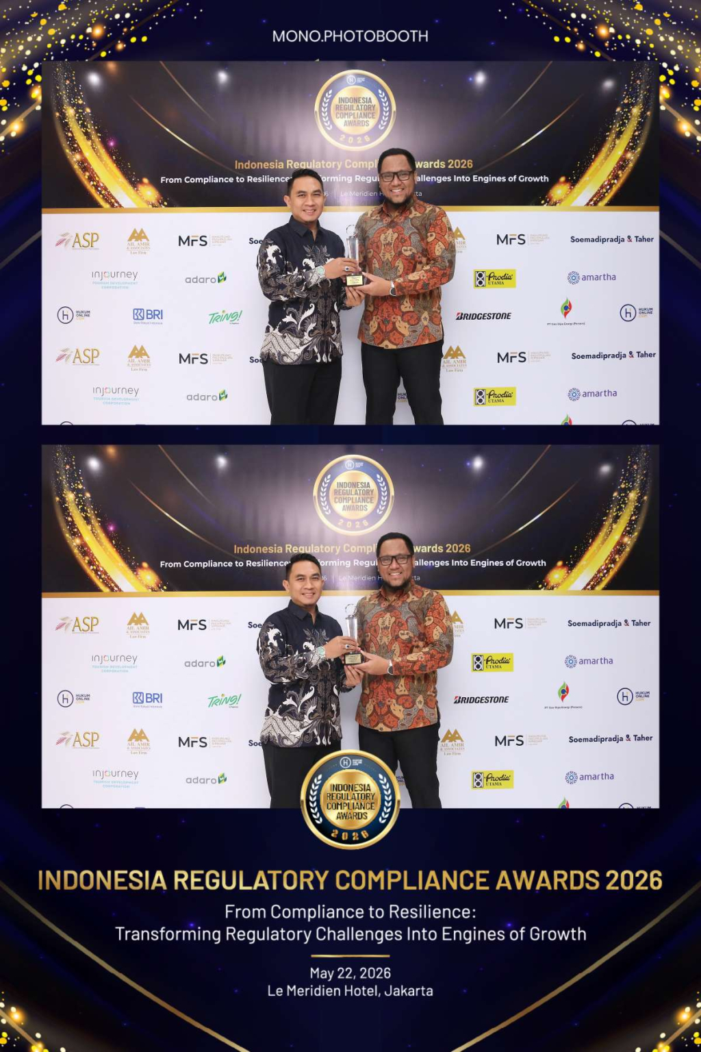 Adhi Kresna Novianto, Manager Komunikasi Korporat dan Hukum TPS (sebelah kanan) bersama Prasetia Wibawa, menerima penghargaan Hukumonline IRCA 2026