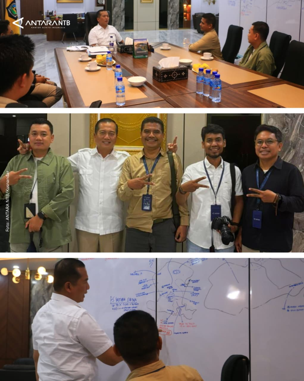 Sejumlah foto-foto yang dikolase terkait kunjungan Kru Redaksi dan Manajemen Biro Antara NTB saat bersilaturahmi dengan Gubernur NTB Lalu Muhammad Iqbal. (Foto Biro Antara NTB for JatimUPdate.id)