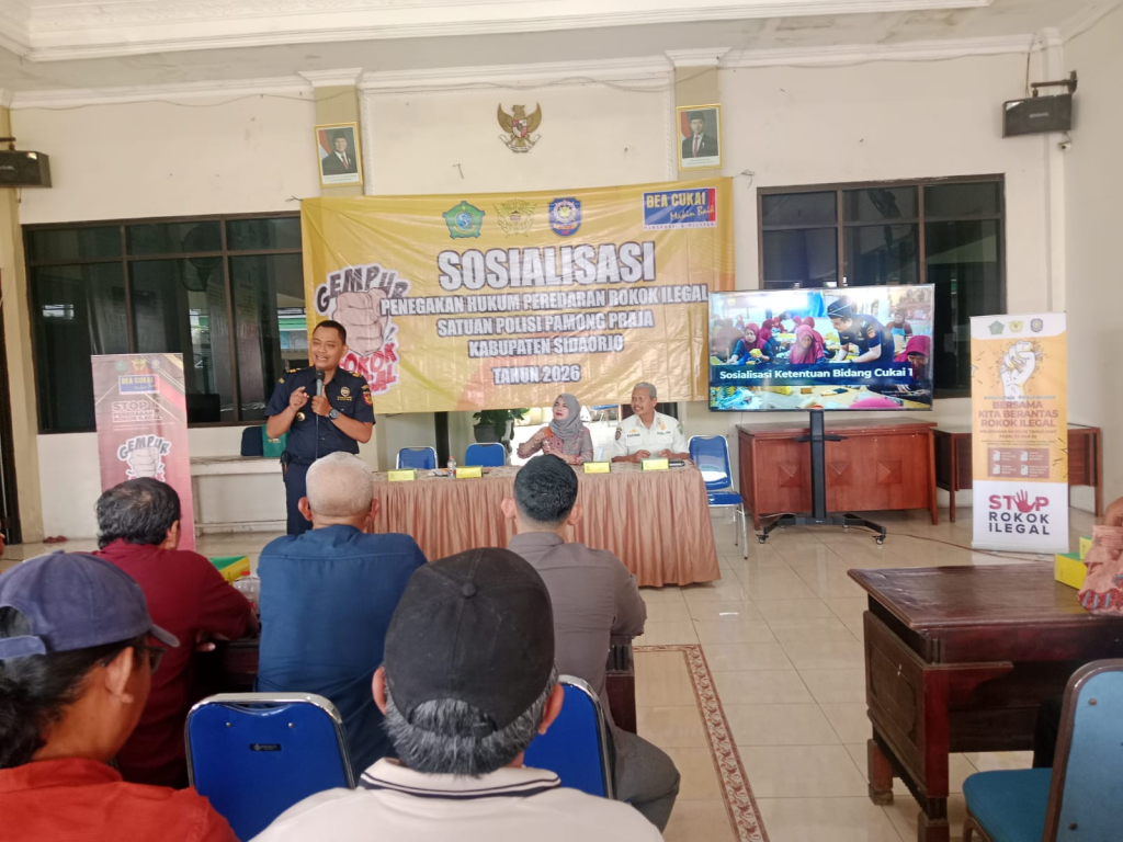 Satuan Polisi Pamong Praja (Satpol PP) melalui kegiatan sosialisasi penegakan hukum peredaran rokok ilegal yang digelar di Desa Sidodadi, Kecamatan Candi, Rabu (6/5/2026).