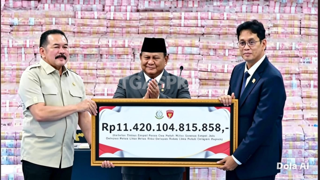 Presiden dalam sambutannya pada acara Penyerahan Denda Administratif dan Lahan Kawasan Hutan yang diselenggarakan di Kompleks Kejaksaan Agung Republik Indonesia, Jakarta, pada Rabu, (13/05/2026).