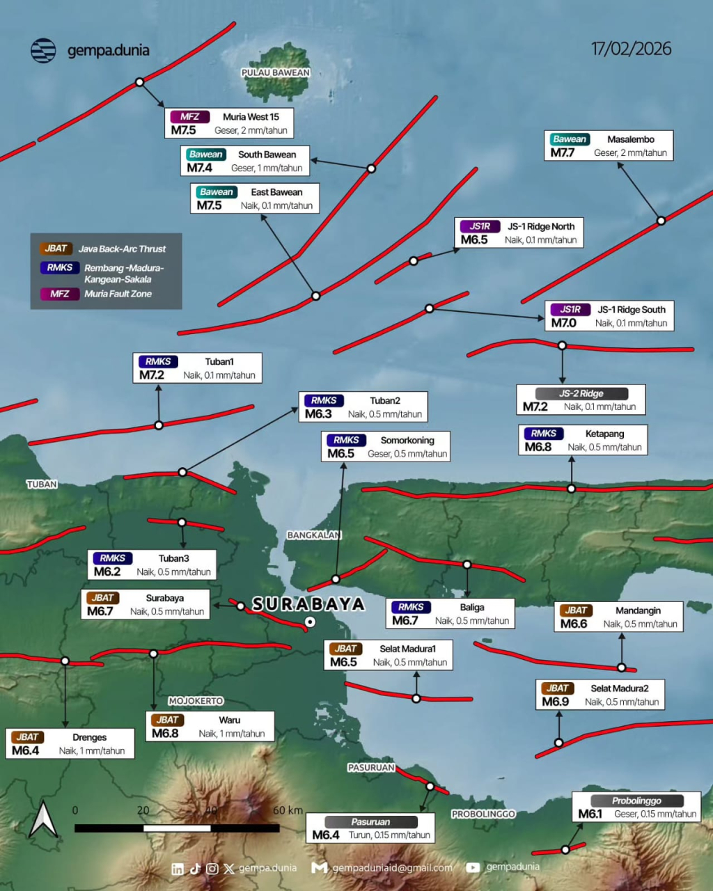 Peta seismik BMKG mencatat bila frekuensi kejadian gempa bumi mengalami peningkatan.