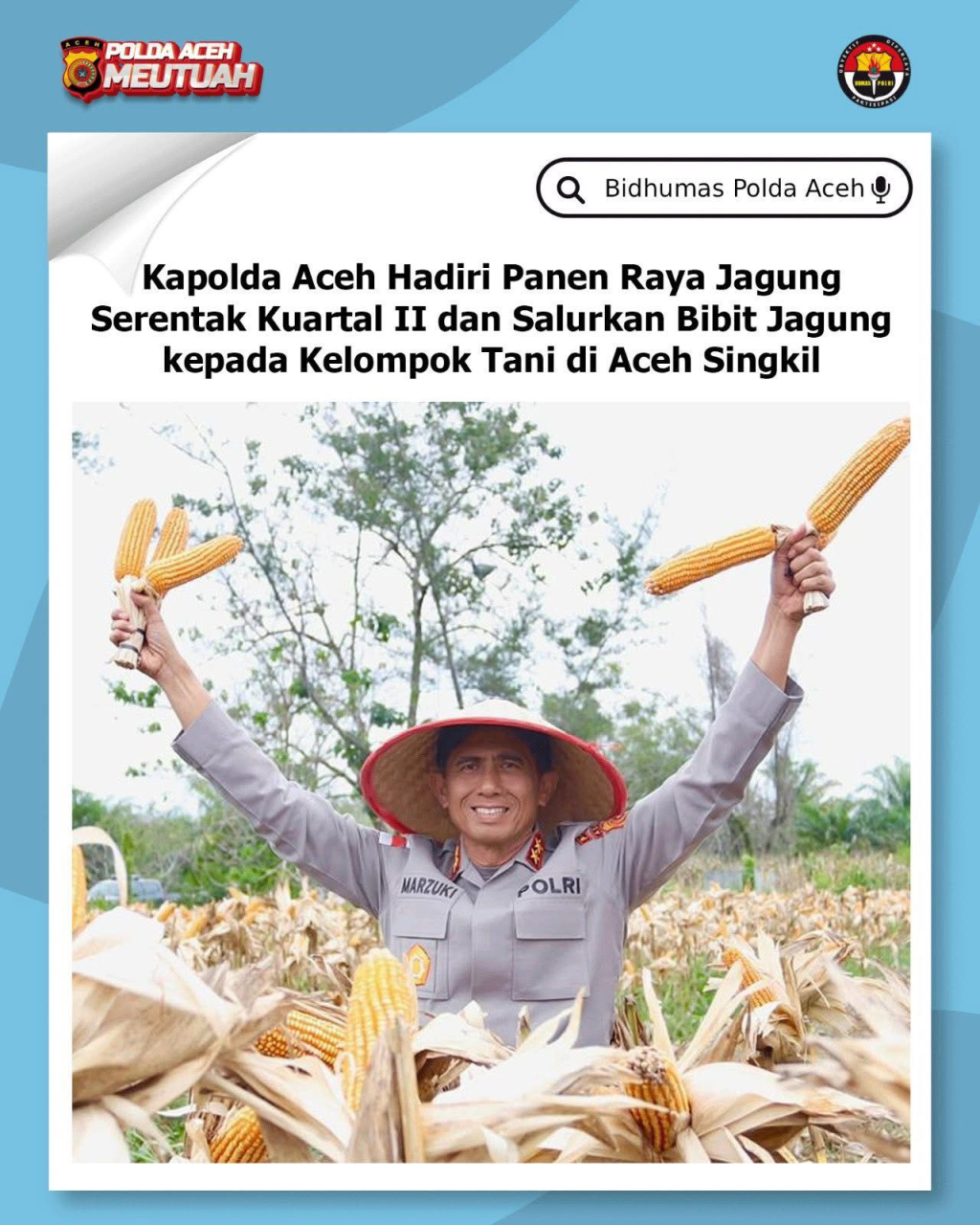 Kapolda Aceh Hadiri Panen Raya Jagung Serentak Kuartal II Dan Salurkan Bibit Jagung Kepada Kelompok Tani Di Aceh Singkil. (Foto Humas Polda Aceh for JatimUPdate.id).