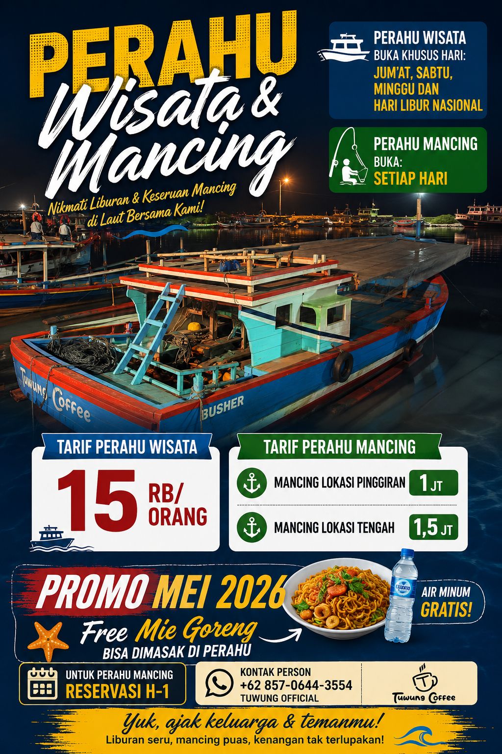 Flayer Kolaborasi BUMDesa Tunggul Wulung dengan Tuwung Coffee untuk dongkrak pertukaran ekonomi.