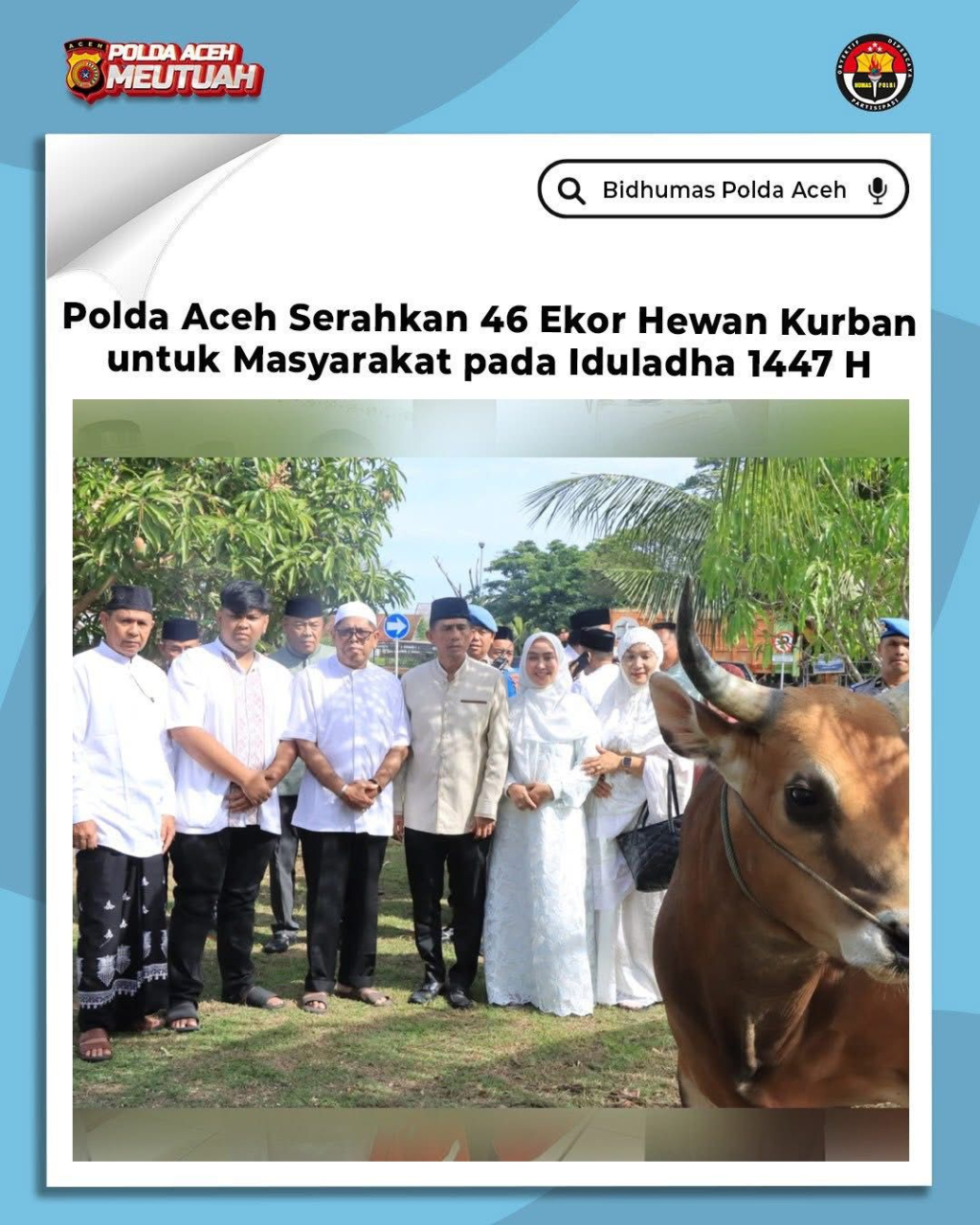 Kapolda Aceh Irjen Pol. Drs. Marzuki Ali Basyah, M.M serahkan hewan qurban.