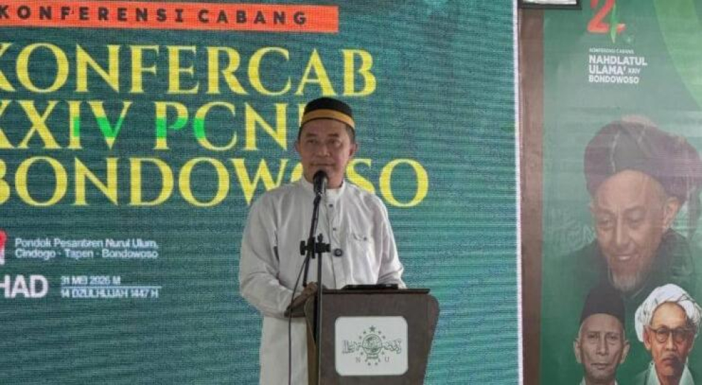 Bupati Bondowoso Abd. Hamid Wahid membuka Konferensi Cabang (Konfercab) XXIV Nahdlatul Ulama Bondowoso di Pondok Pesantren Nurul Ulum, Desa Cindogo, Kecamatan Tapen, Minggu (31/5/2026).