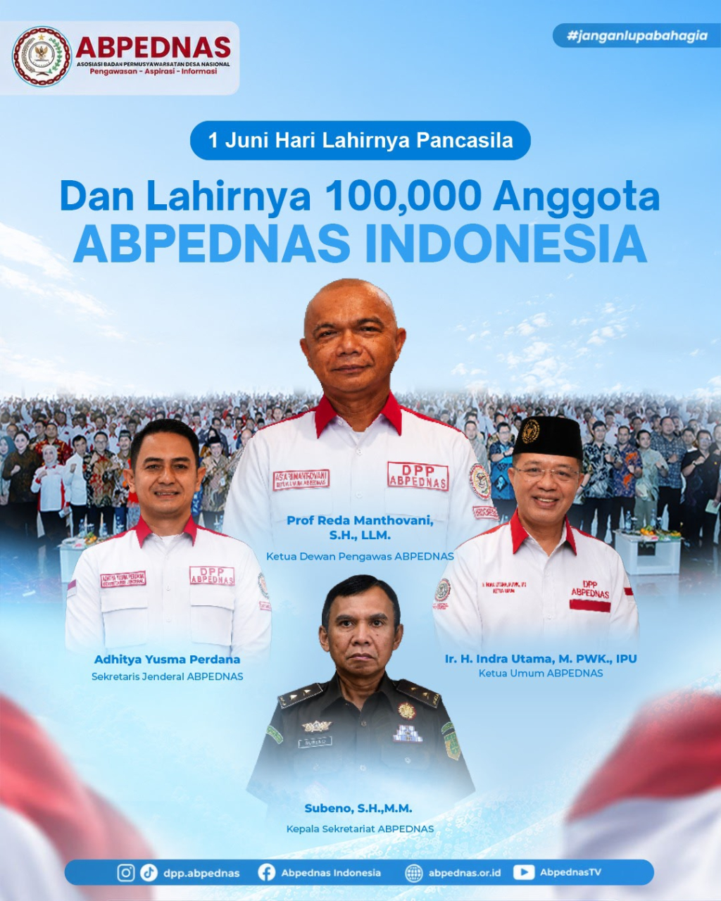Flayer ABPEDNAS dengan 100.000 anggota pada 1 Juni 2026.