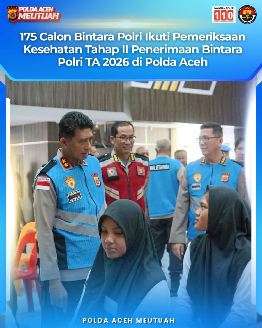 Kapolda Aceh Tengah memantau 175 Calon Bintara Polri yang ikuti Rikkes Tahap II.