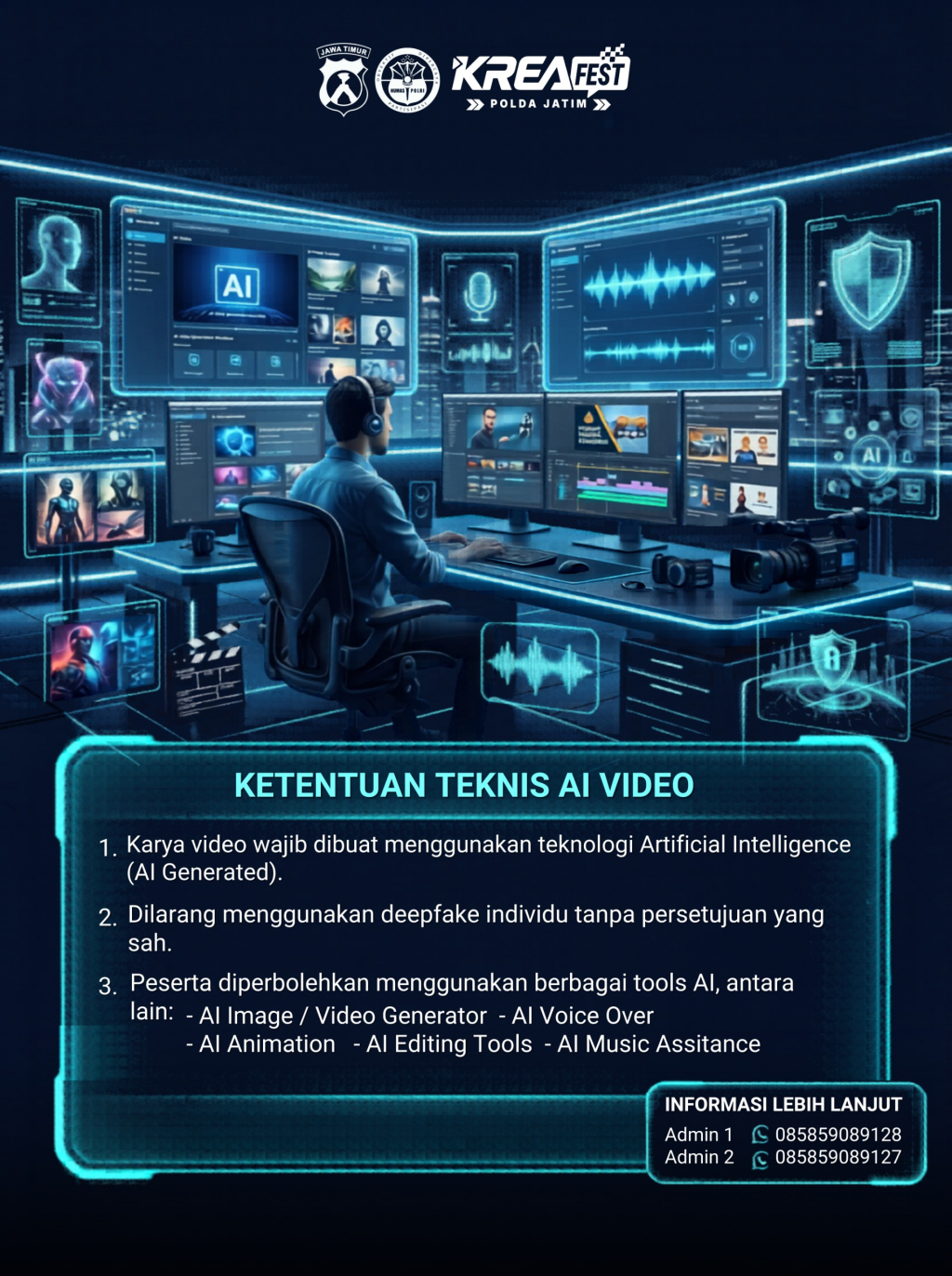 Polda Jawa Timur melalui Bidang Humas menggelar KreaFest Polda Jatim 2026, sebuah kompetisi video berbasis Artificial Intelligence (AI) yang terbuka bagi seluruh masyarakat Jawa Timur.