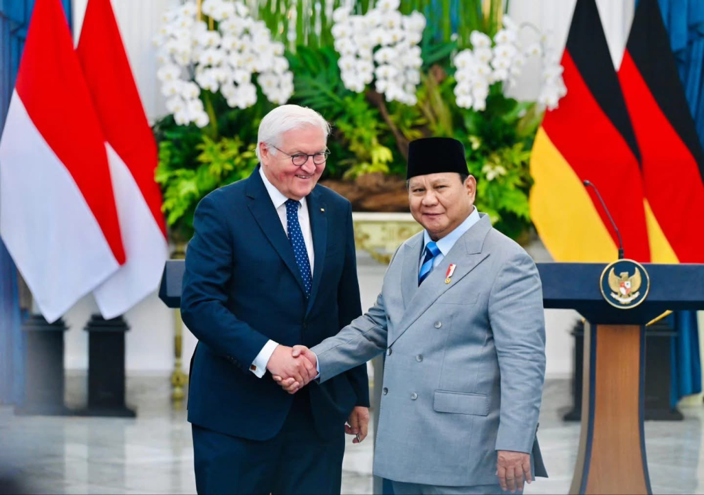 Presiden Prabowo Subianto menyambut kunjungan kenegaraan Presiden Republik Federal Jerman Frank-Walter Steinmeier di Istana Merdeka, Jakarta, Senin, (15/06/2026).