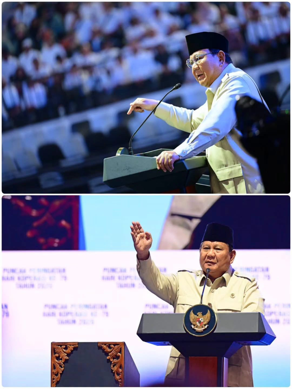 Presiden Prabowo saat berpidato pada Puncak Peringatan Hari Koperasi Ke-79. Presiden Sampaikan koperasi bukan hanya organisasi ekonomi, melainkan bagian dari keluarga besar perjuangannya Untuk Bangsa.