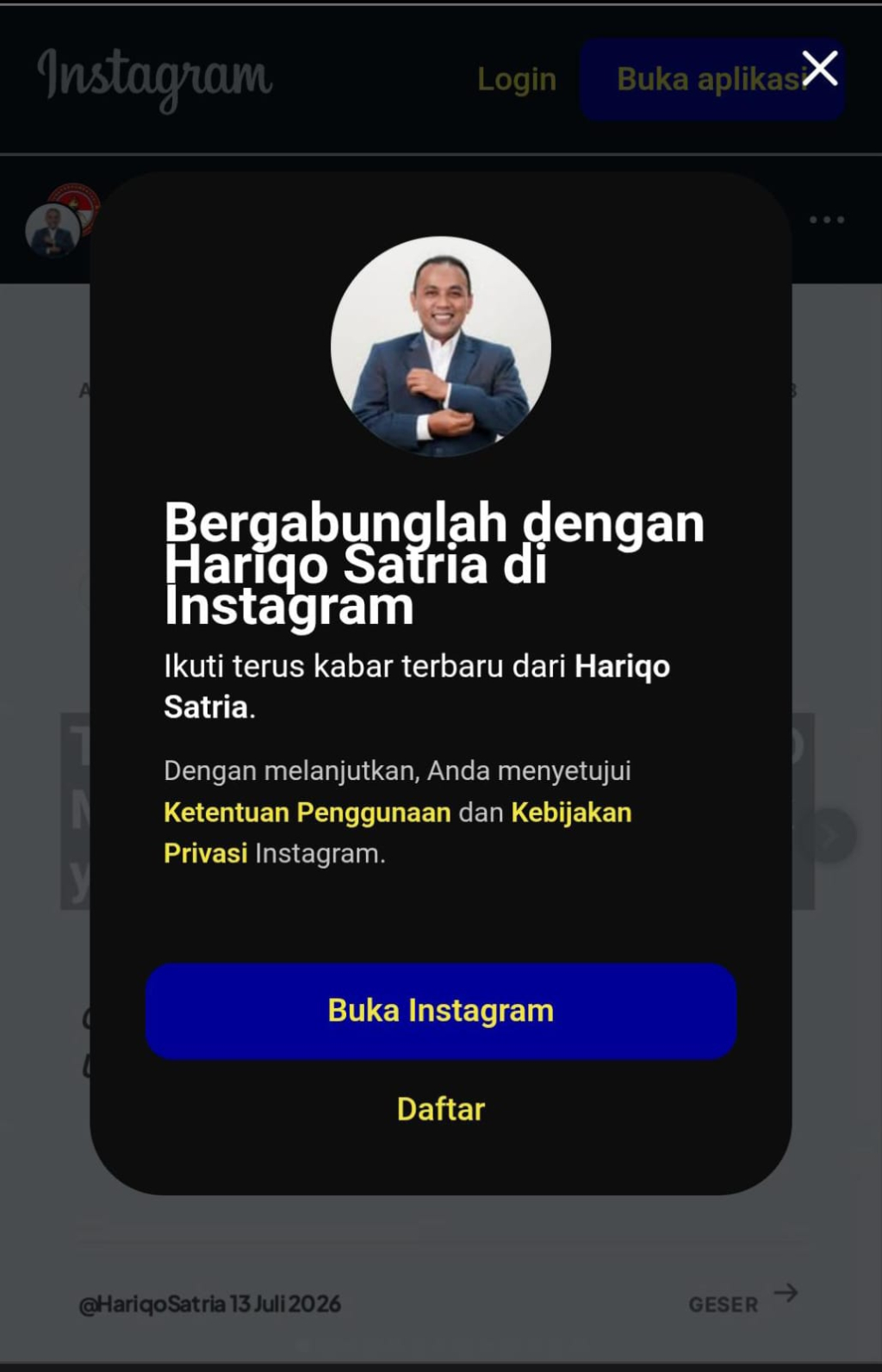 Instagram Hariqo Satria Wibowo