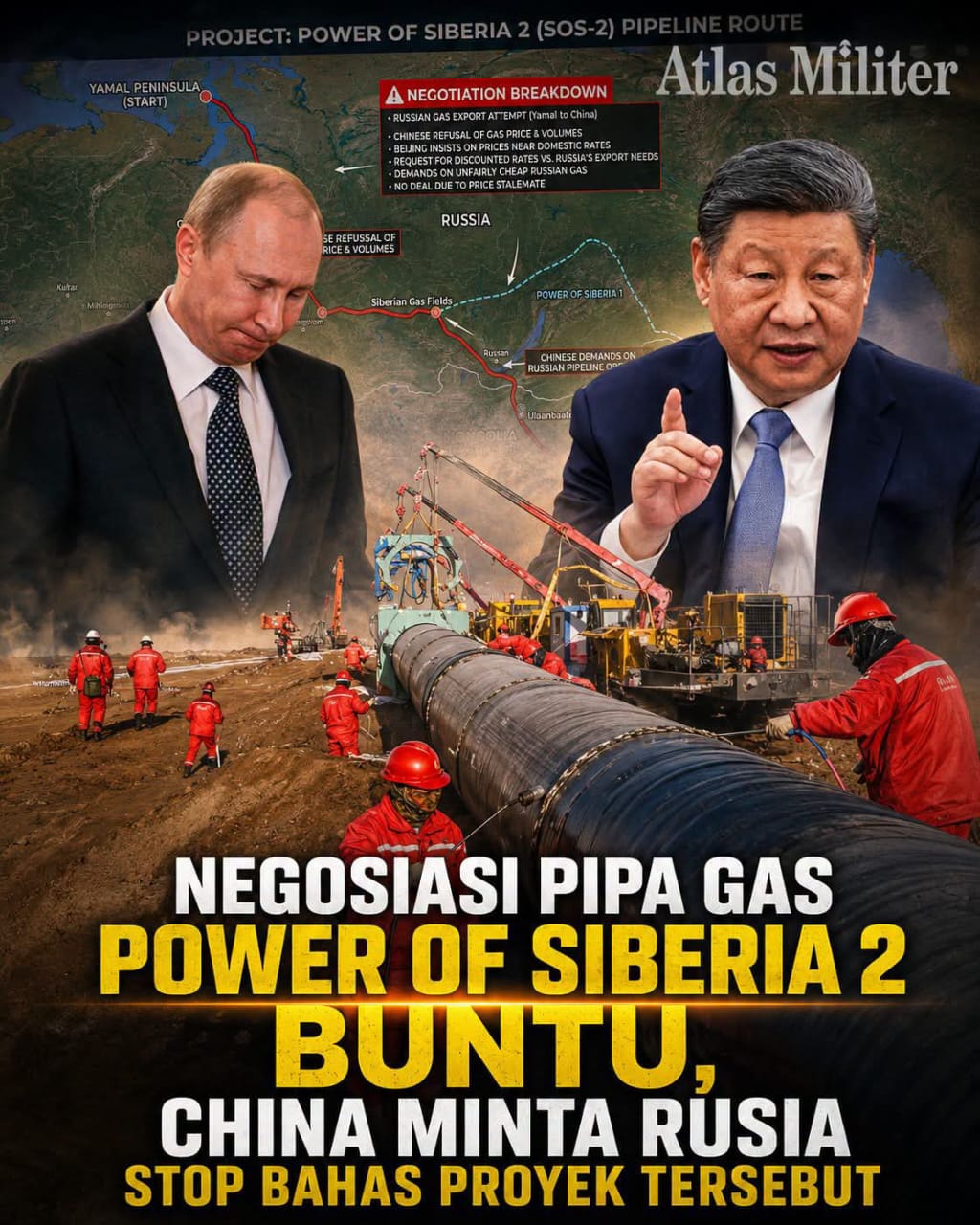 Flayer menggambarkan hubungan RRC dengan Rusia terkait Proyek pipa sibiria tersebut