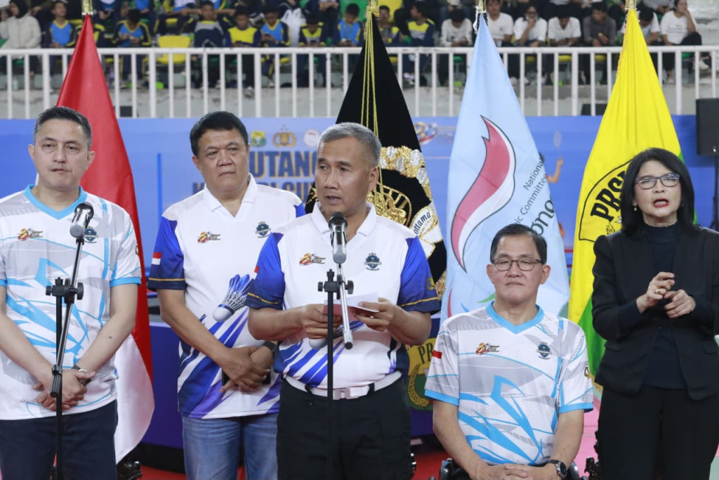 Ketua Umum NPCI Provinsi DKI Jakarta Yasin Onasie menyampaikan apresiasi atas keterlibatan atlet difabel dalam Kejuaraan Bulutangkis Kapolri Cup 2026.
