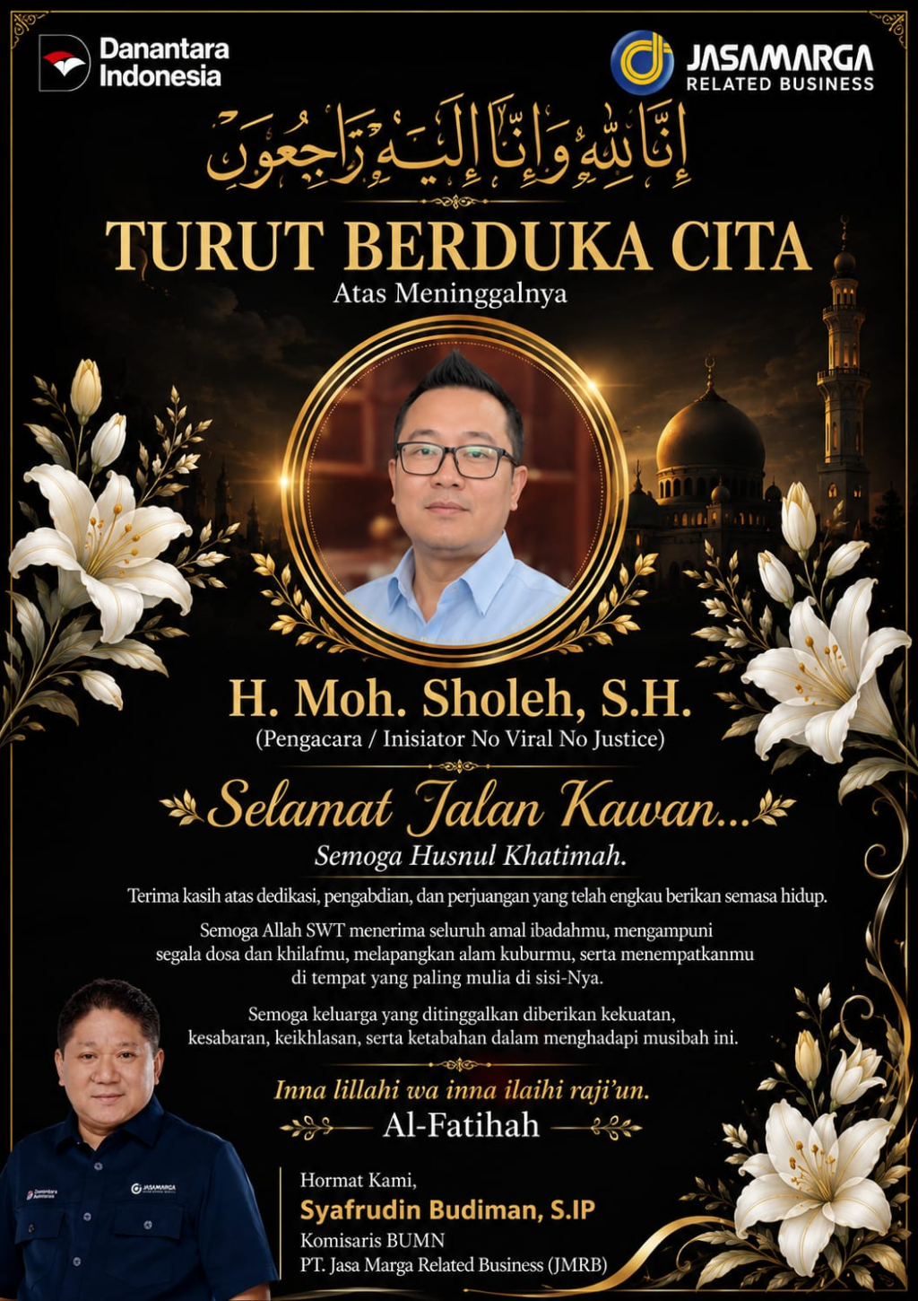 Ucapan Belasungkawa Cak Sholeh