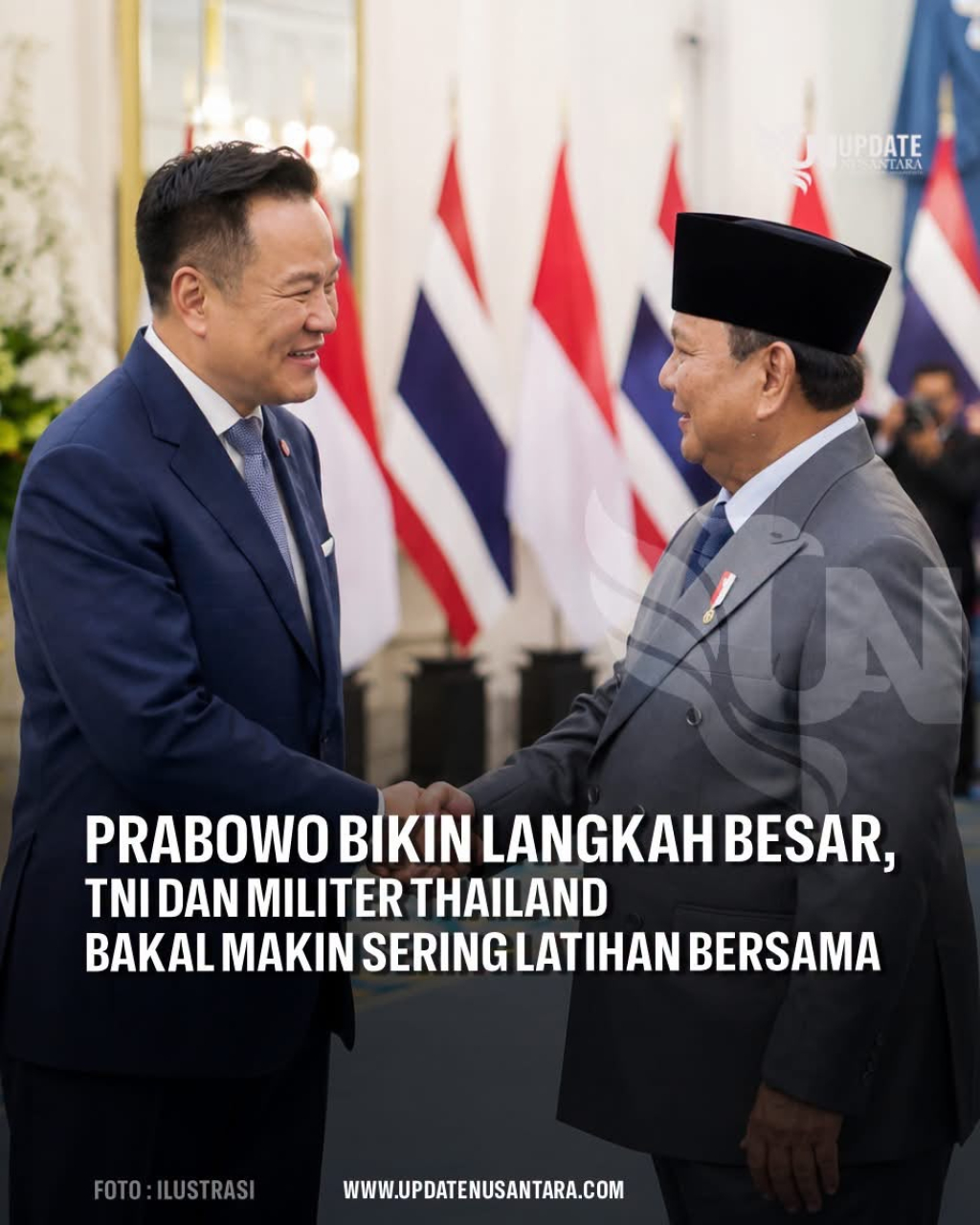 Presiden Prabowo Subianto berjabat tangan bertemu dengan koleganya Perdana Menteri Thailand Anutin Charnvirakul di Istana Negara. (Foto Nusantara Update.id)