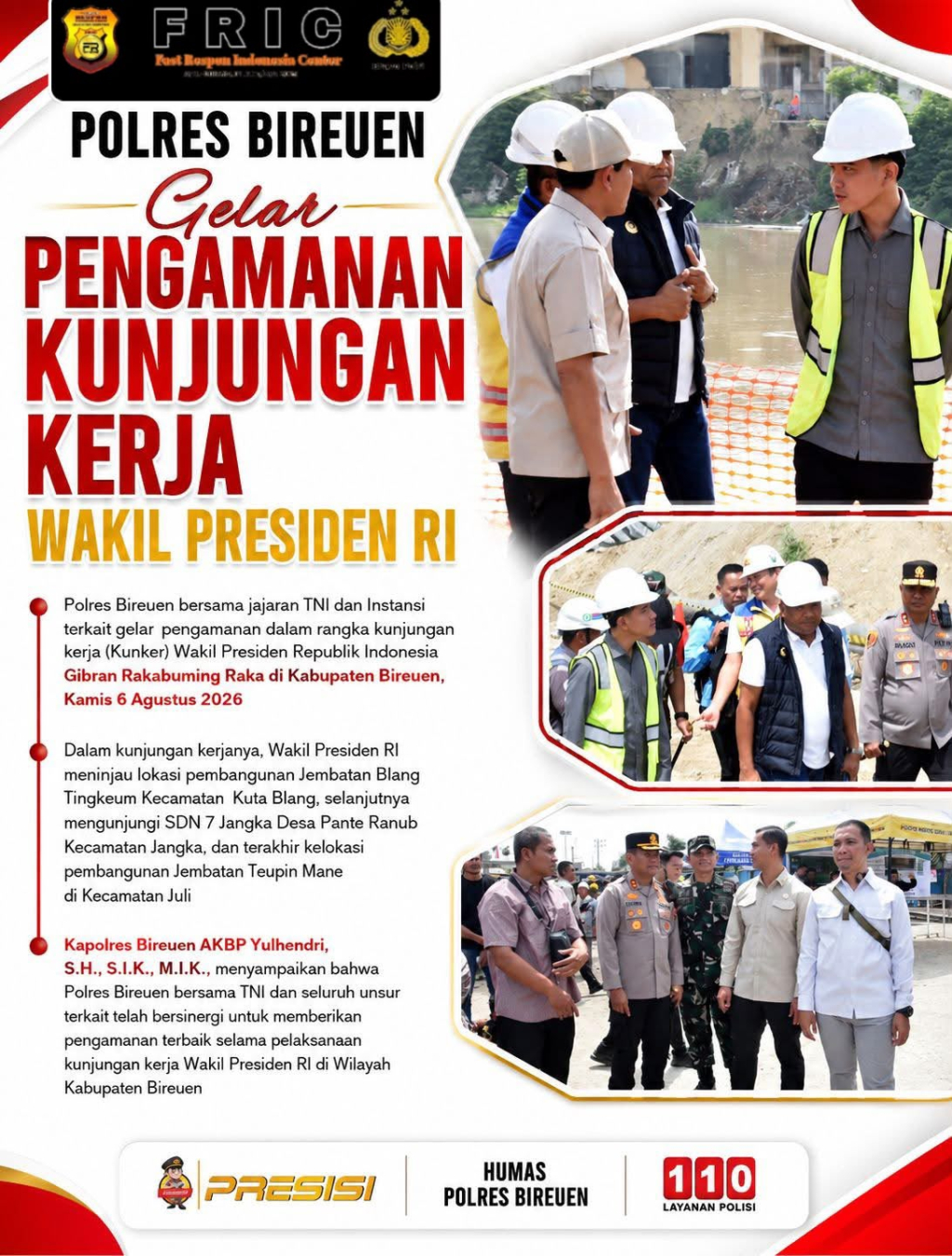 Flayer gelar pengamanan kunjungan Kerja Wapres oleh Polres Bireuen