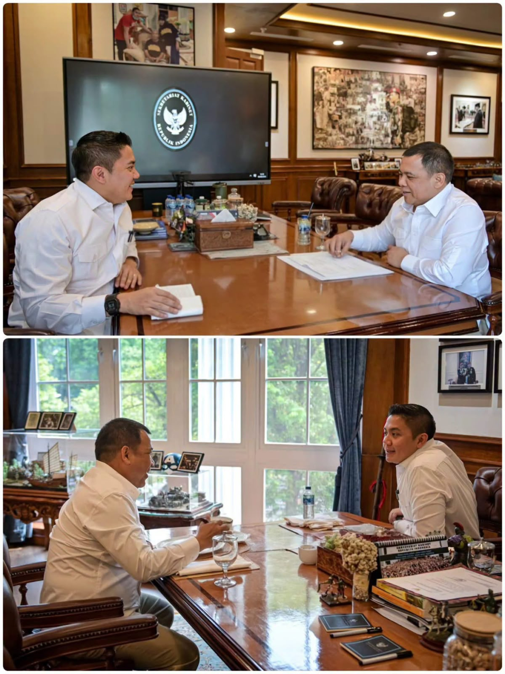 Sekretaris Kabinet Teddy Indra Wijaya menerima kedatangan pengusaha nasional Andi Syamsuddin Arsyad, yang dikenal dengan sapaan Haji Isam, di Kantor Sekretariat Kabinet, Jakarta, Minggu siang, (9/08/2026).