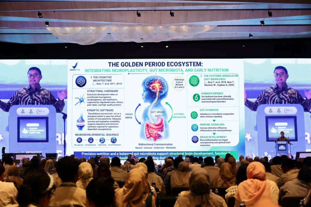 Kepala BPOM RI, Prof. Dr. Taruna Ikrar saat paparan pada Pediatric Science & Health Summit 2026 bertajuk “Advancing Brain and Cognitive Health in Children: Integrating Neuroscience, Nutritio.