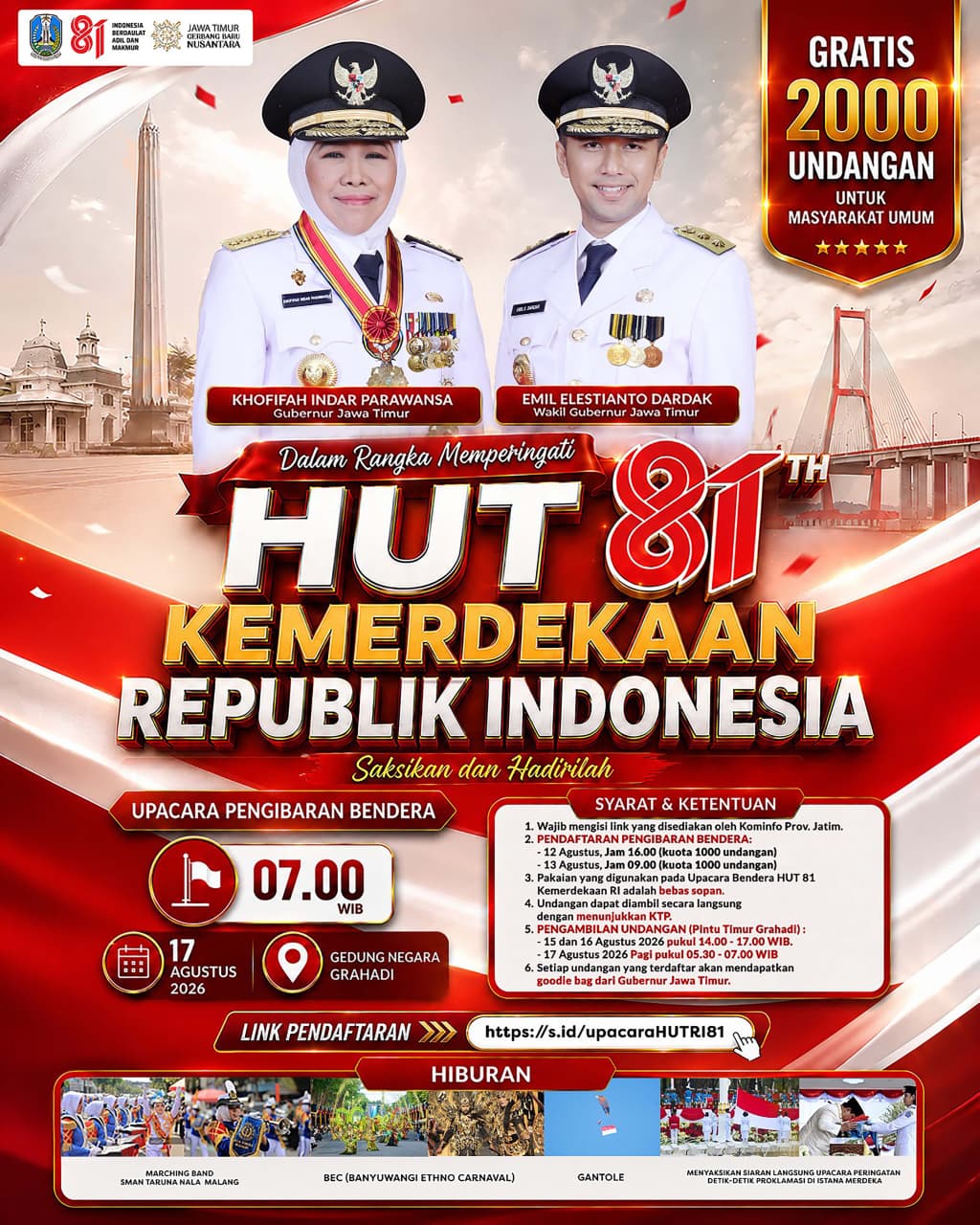 Flayer undangan HUT Kemerdekaan RI ke-81 di Grahadi