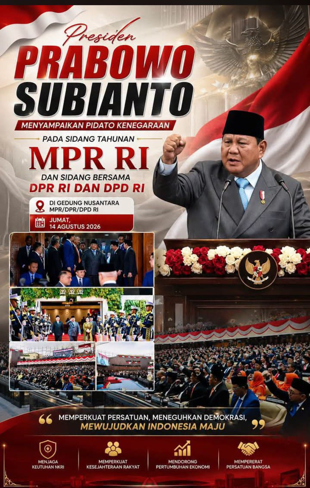 Flayer Pidato Presiden Prabowo Subianto pada Sidang Tahunan MPR RI.