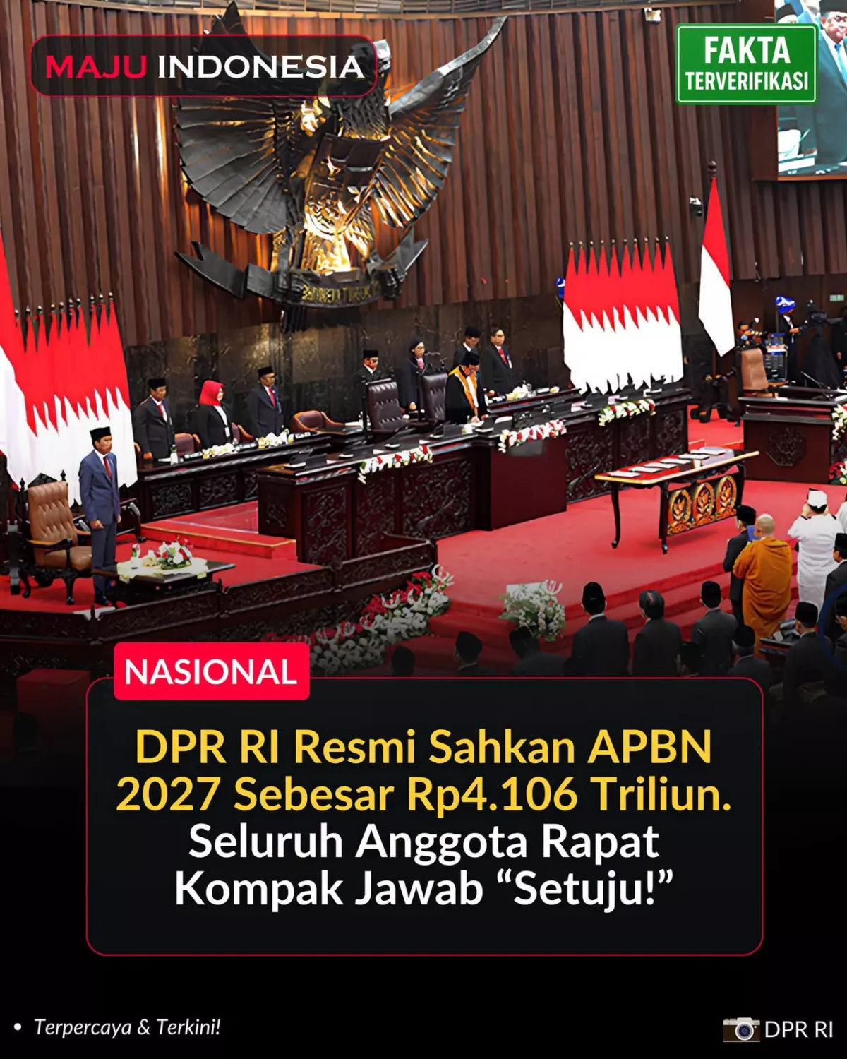 DPR RI Setujui RAPBN 2027 Dan Disahkan Dengan Total Alokasi Anggaran Rp4.106 triliun