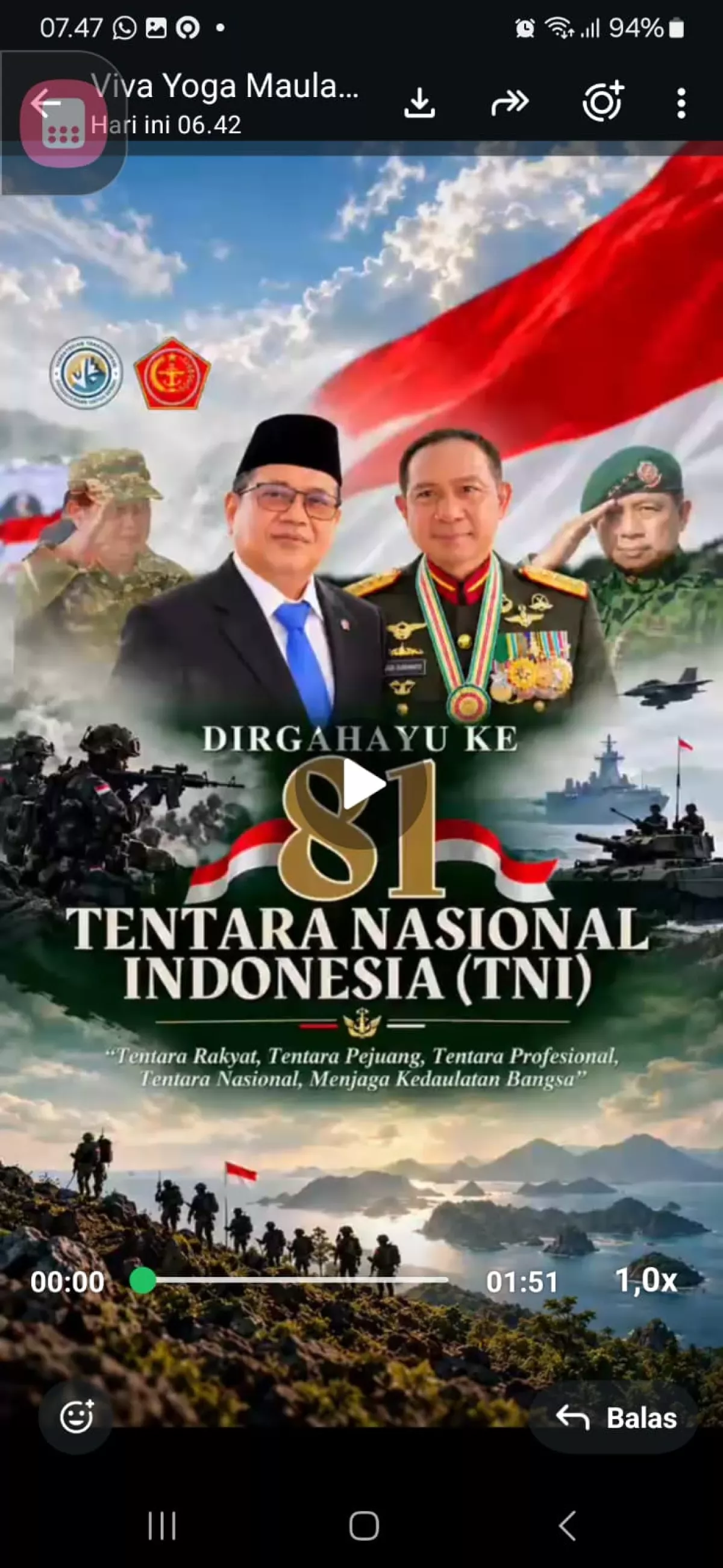 Wamen Transmigrasi Unggah Video Ucapan Selamat HUT TNI Ke-81